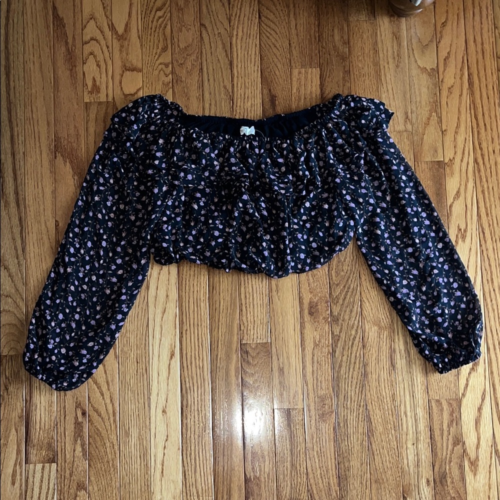 Altar'd State Navy Floral Off-Shoulder Blouse/crop top****